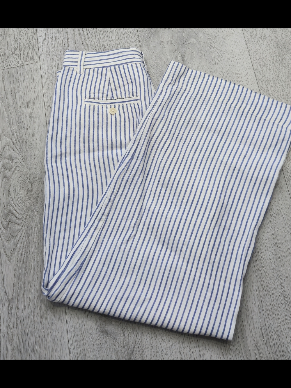 Madewell The Harlow Wide-Leg Pant 100% Linen Blue White Stripe Size 6 - Picture 4 of 16